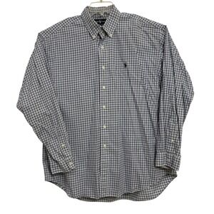 Vtg 90s Ralph Lauren Blake Shirt XL Blue White Microplaid 27.5 P2P Big Fit